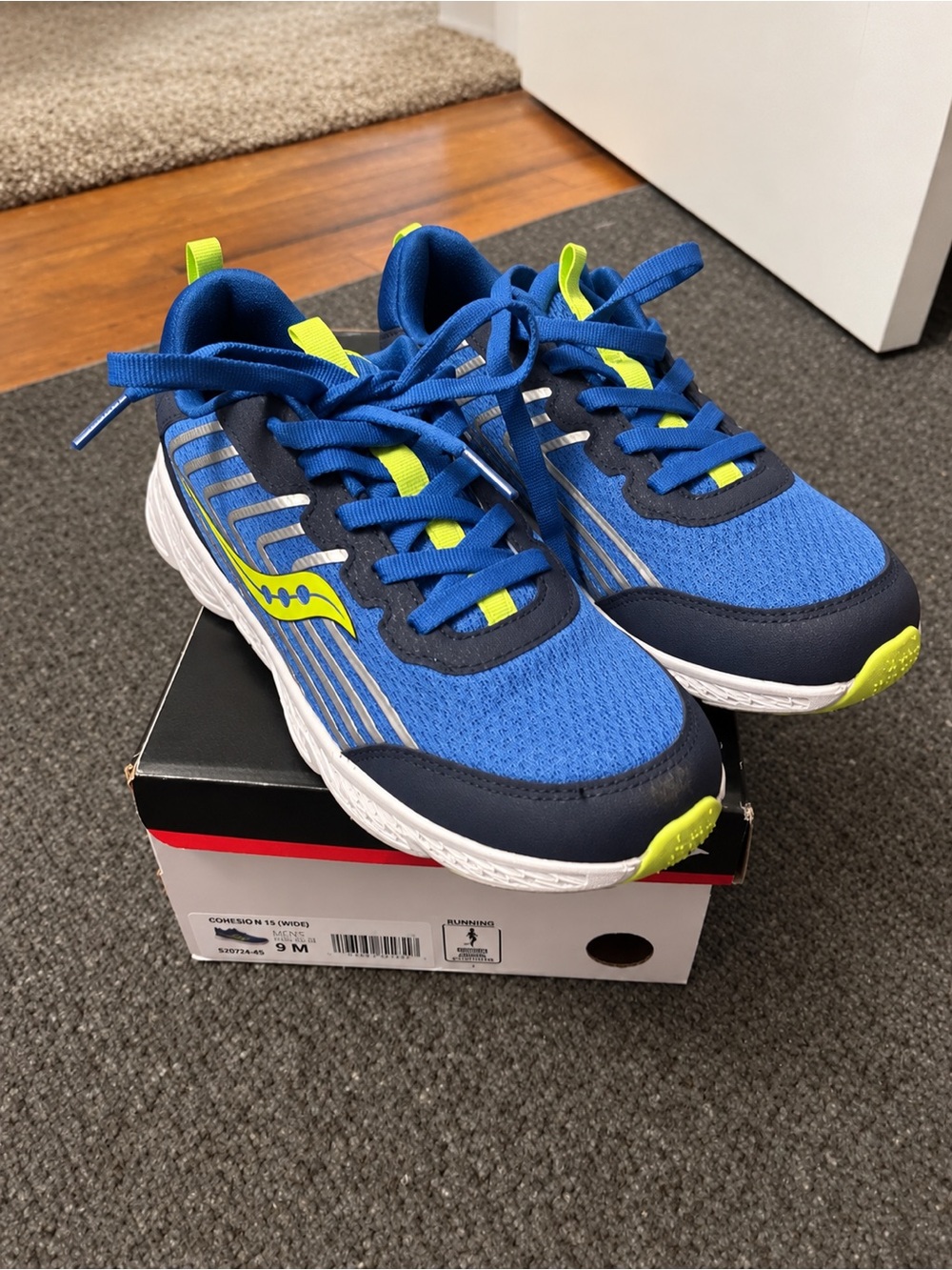 Saucony Blue and Neon Yellow Kids Sneakers